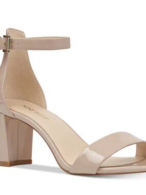 Nine West Women's Pruce High Block Heel Dress Sandals - Natural Patent